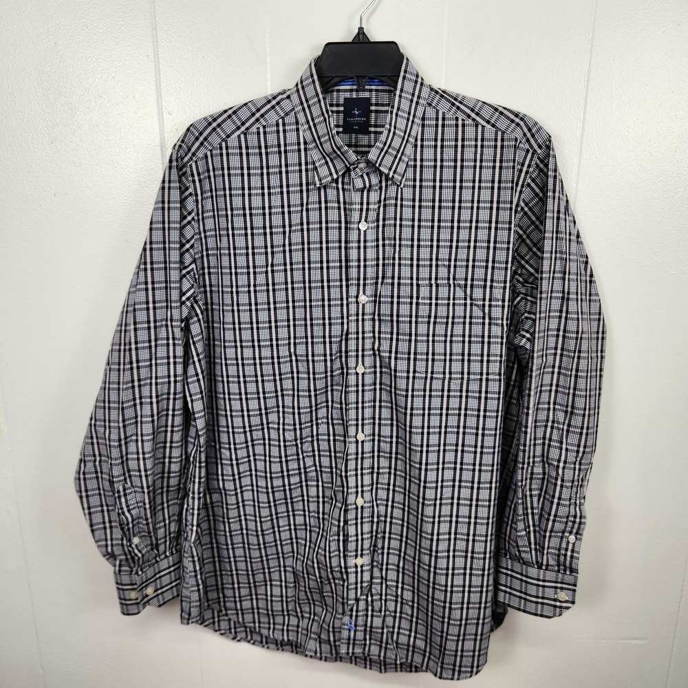 TailorByrd Shirt Mens 2XL Black White Plaid Button Down Long Sleeve Cotton XXL - Picture 1 of 11